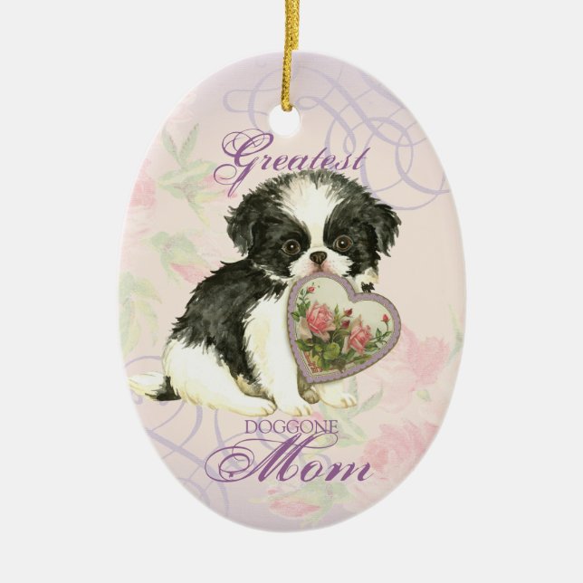 Japanese Chin Heart Mum Ceramic Ornament (Front)