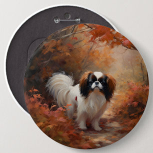 Japanese Chin in Autumn Leaves Fall Inspire 6 Cm Round Badge