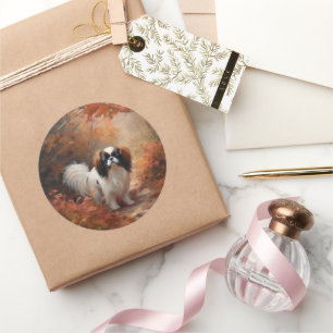 Japanese Chin in Autumn Leaves Fall Inspire Classic Round Sticker