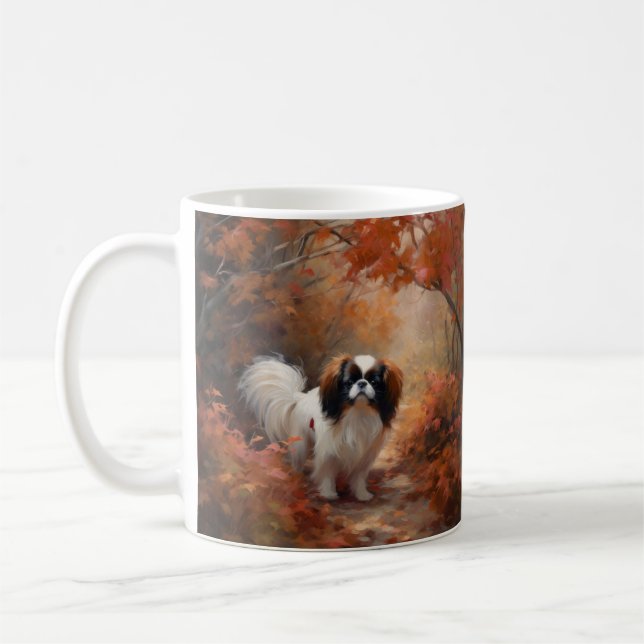 Japanese Chin in Autumn Leaves Fall Inspire Coffee Mug (Left)