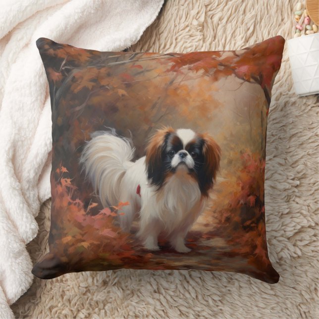Japanese Chin in Autumn Leaves Fall Inspire Cushion (Blanket)