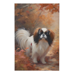 Japanese Chin in Autumn Leaves Fall Inspire Faux Canvas Print