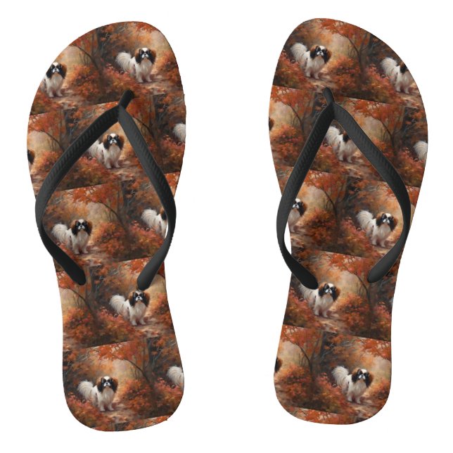 Japanese Chin in Autumn Leaves Fall Inspire Flip Flops (Footbed)