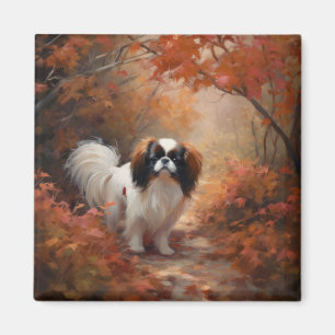Japanese Chin in Autumn Leaves Fall Inspire Magnet
