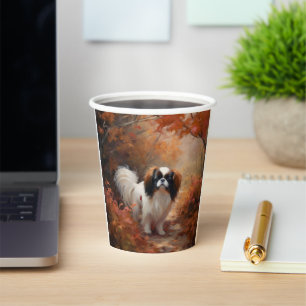 Japanese Chin in Autumn Leaves Fall Inspire Paper Cups