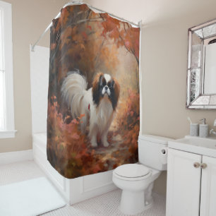 Japanese Chin in Autumn Leaves Fall Inspire Shower Curtain