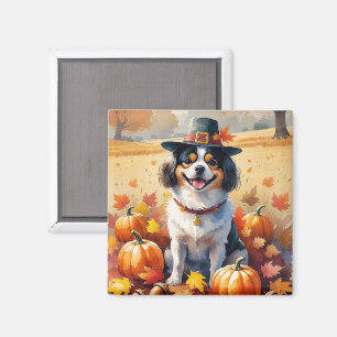Japanese Chin In Autumn Leaves Thanksgiving Art Magnet