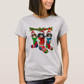 Japanese Chin In Christmas Socks  T-Shirt