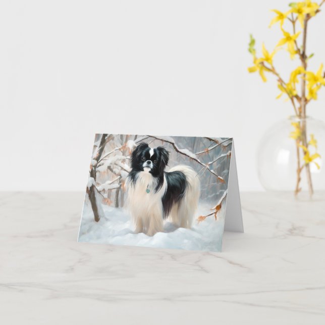 Japanese Chin Let It Snow Christmas Card (Yellow Flower)