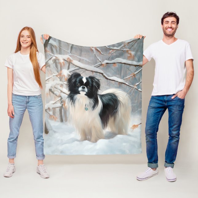 Japanese Chin Let It Snow Christmas Fleece Blanket (In Situ)