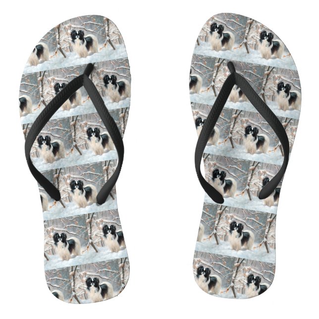 Japanese Chin Let It Snow Christmas Flip Flops (Footbed)
