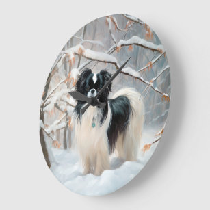 Japanese Chin Let It Snow Christmas Large Clock