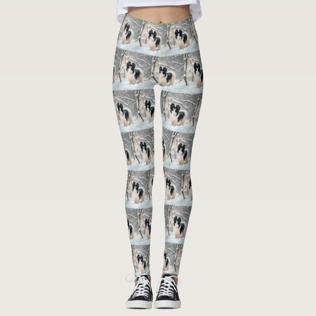 Japanese Chin Let It Snow Christmas Leggings (Front)