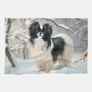 Japanese Chin Let It Snow Christmas Tea Towel