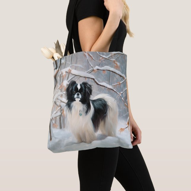 Japanese Chin Let It Snow Christmas Tote Bag (Close Up)