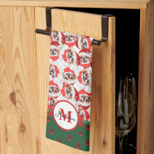 Japanese Chin Pattern Monogram Christmas Dog Tea Towel
