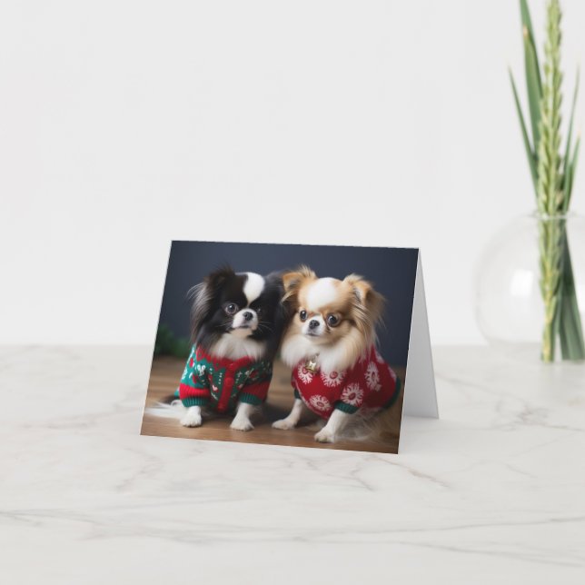 Japanese Chin Puppies Christmas Card (Front)