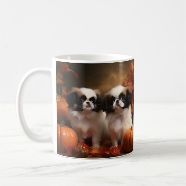 Japanese Chin Puppy Autumn Delight Pumpkin  Coffee Mug (Left)