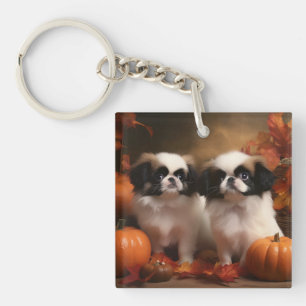 Japanese Chin Puppy Autumn Delight Pumpkin  Key Ring