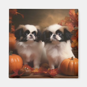 Japanese Chin Puppy Autumn Delight Pumpkin  Magnet