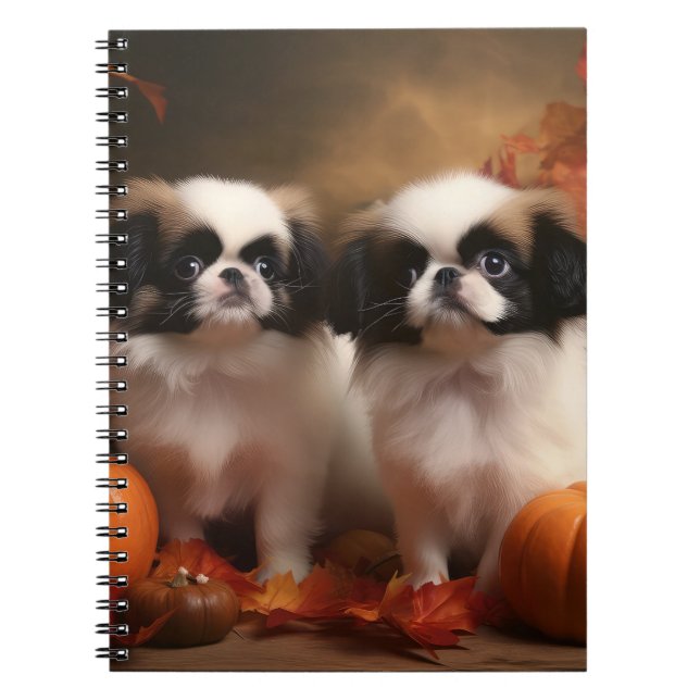 Japanese Chin Puppy Autumn Delight Pumpkin  Notebook (Front)