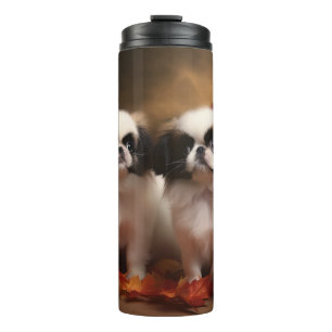 Japanese Chin Puppy Autumn Delight Pumpkin Thermal Tumbler