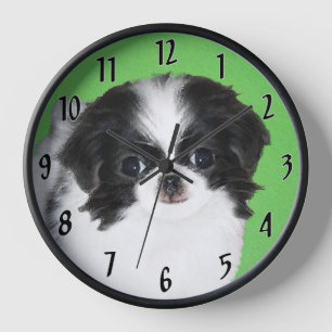 Japanese Chin Puppy Painting - Dog Art Clock