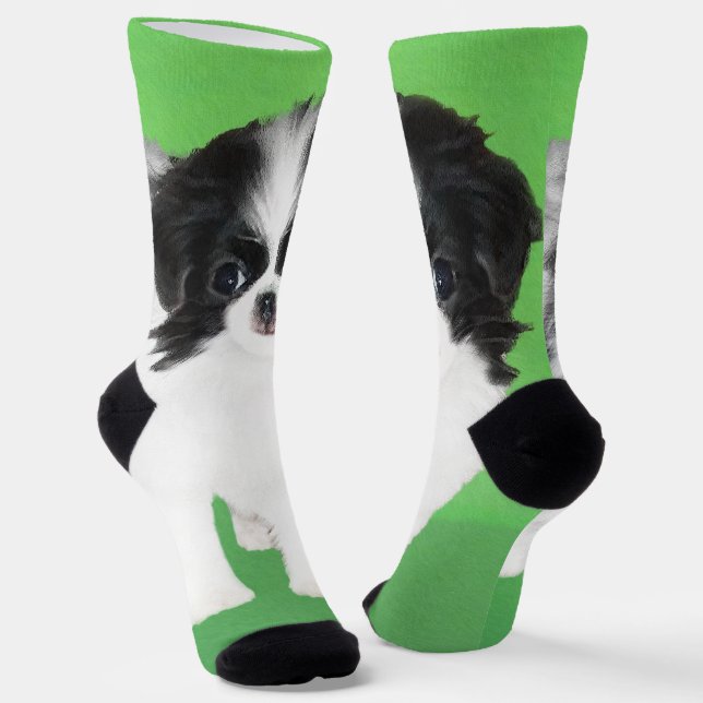 Japanese Chin Puppy Painting - Dog Art Socks (Angled)