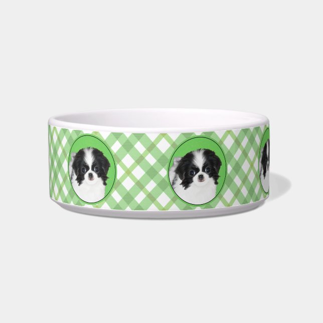 Japanese Chin Puppy Painting - Original Dog Art Bowl (Left)