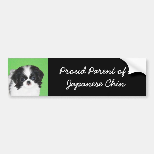 Japanese Chin Puppy Painting - Original Dog Art Bumper Sticker (Front)