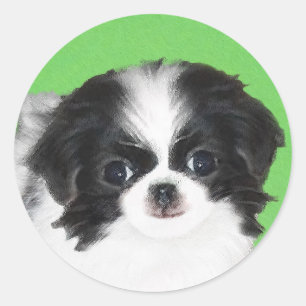 Japanese Chin Puppy Painting - Original Dog Art Classic Round Sticker