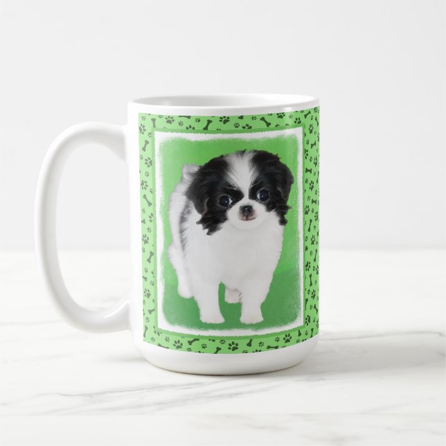 Japanese Chin Puppy Painting - Original Dog Art Coffee Mug (Left)