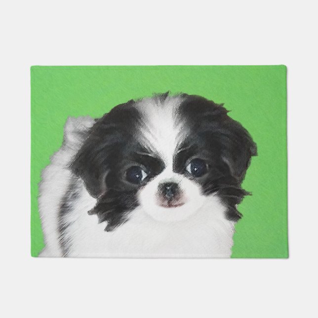 Japanese Chin Puppy Painting - Original Dog Art Doormat (Front)