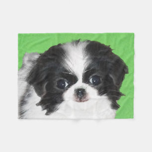 Japanese Chin Puppy Painting - Original Dog Art Fleece Blanket