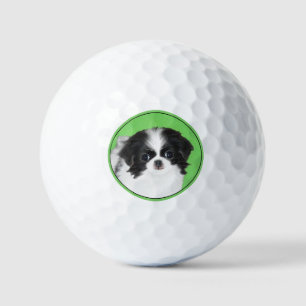 Japanese Chin Puppy Painting - Original Dog Art Golf Balls