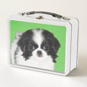 Japanese Chin Puppy Painting - Original Dog Art Metal Lunch Box