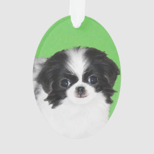 Japanese Chin Puppy Painting - Original Dog Art Ornament