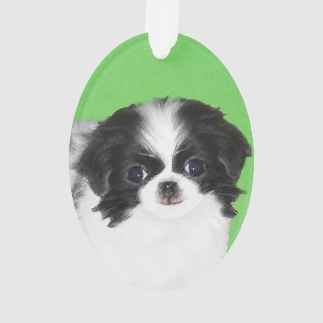 Japanese Chin Puppy Painting - Original Dog Art Ornament (Back)
