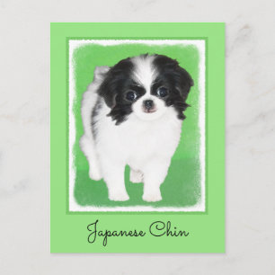 Japanese Chin Puppy Painting - Original Dog Art Postcard