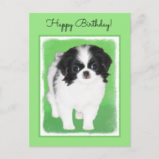 Japanese Chin Puppy Painting - Original Dog Art Postcard (Front)