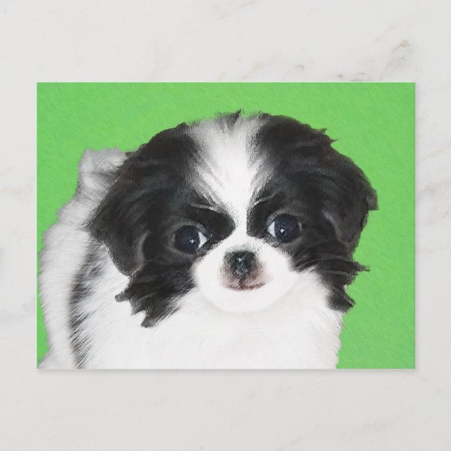 Japanese Chin Puppy Painting - Original Dog Art Postcard (Front)
