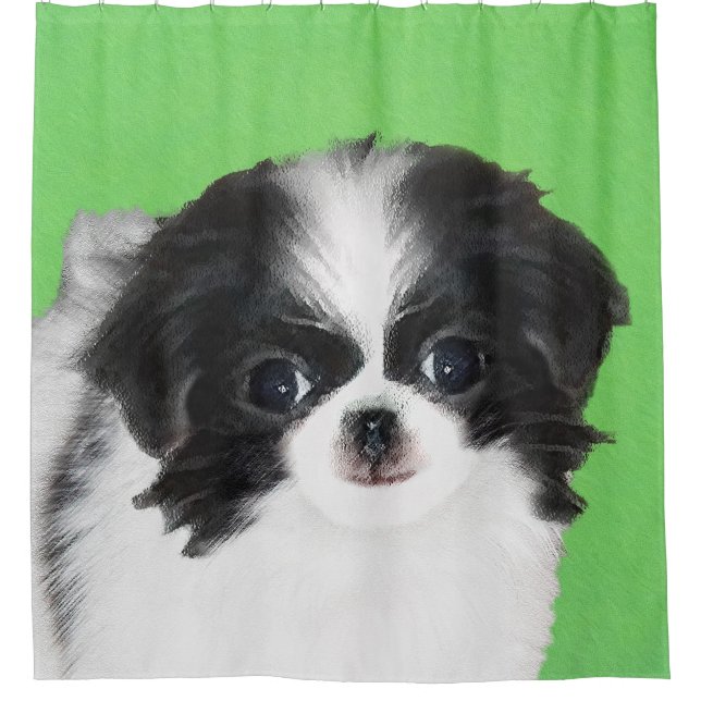 Japanese Chin Puppy Painting - Original Dog Art Shower Curtain (Front)