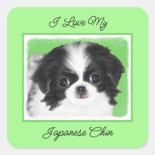 Japanese Chin Puppy Painting - Original Dog Art Square Sticker