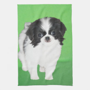 Japanese Chin Puppy Painting - Original Dog Art Tea Towel