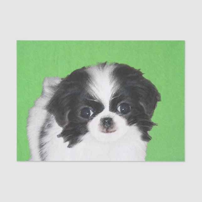Japanese Chin Puppy Painting - Original Dog Art Tissue Paper (Front)