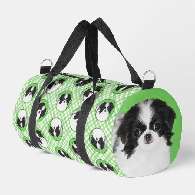 Japanese Chin Puppy Painting Original Pet Dog Art Duffle Bag (Left Corner)