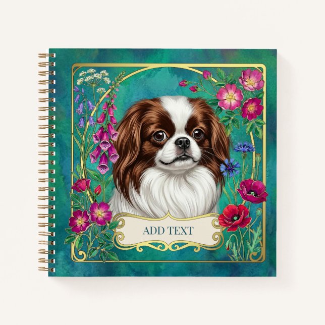 Japanese Chin Red & White Notebook - Teal (Front)