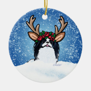 Japanese Chin Reindeer Christmas Ceramic Ornament