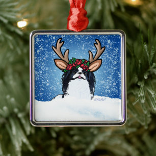 Japanese Chin Reindeer Metal Ornament