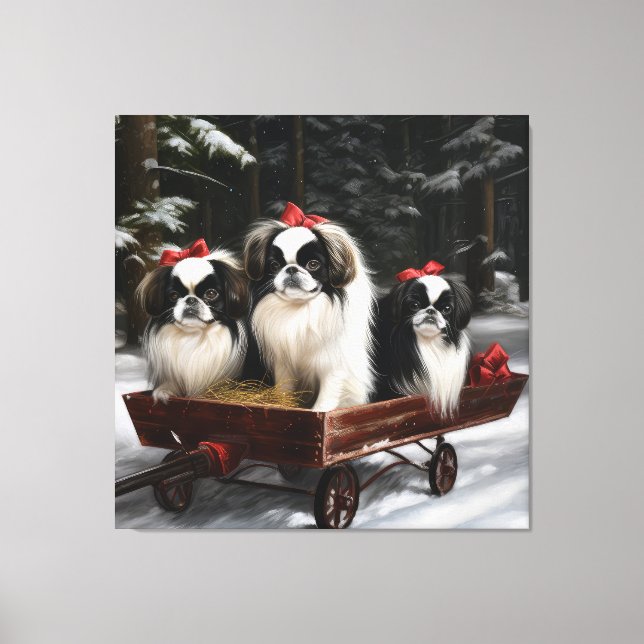 Japanese Chin Snowy Sleigh Christmas Decor (Front)